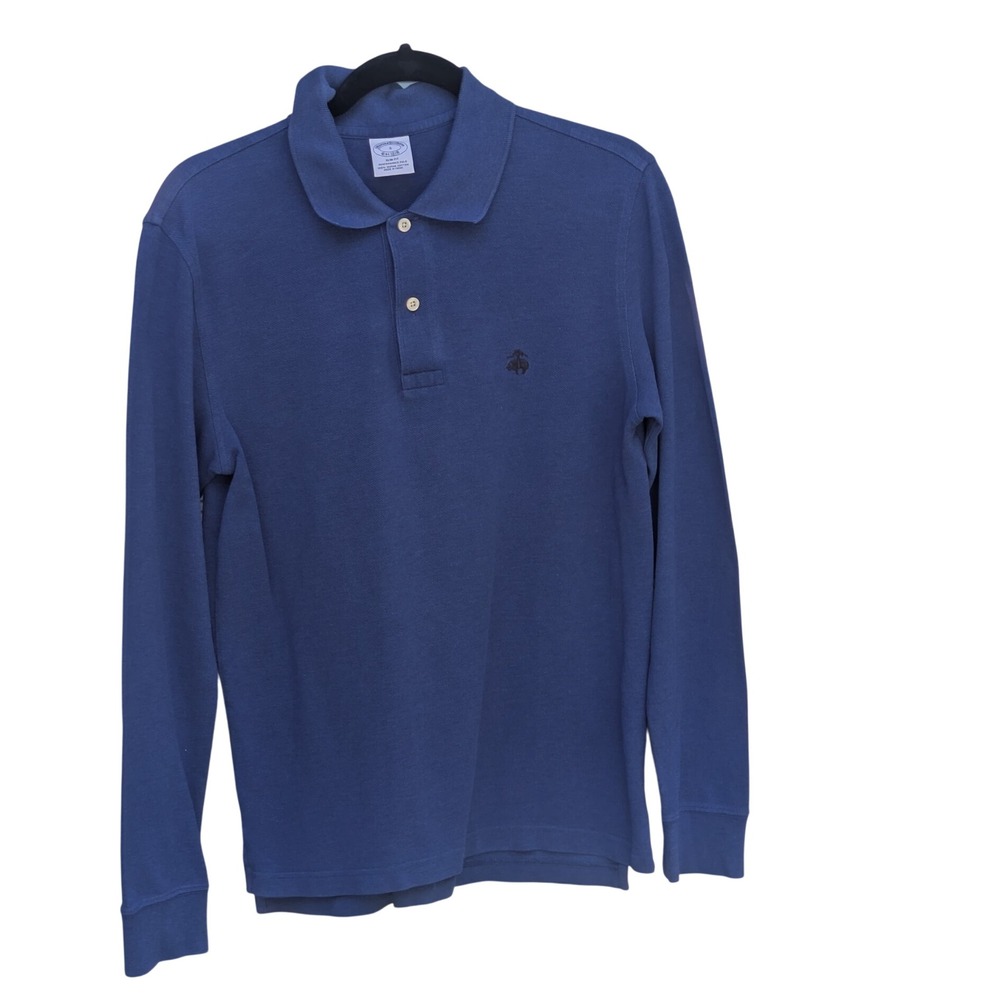Brooks Brothers Mens Slim Fit Performance Polo Blue Long Sleeve Supima Cotton S - Picture 2 of 4